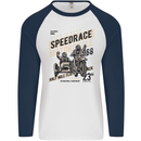 Speedrace Motorcycle Side Car Motorbike Mens L/S Baseball T-Shirt White/Navy Blue
