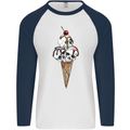 Ice Cream Skull Mens L/S Baseball T-Shirt White/Navy Blue