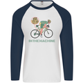 Cycling I'm the Machine Cyclist Funny Mens L/S Baseball T-Shirt White/Navy Blue