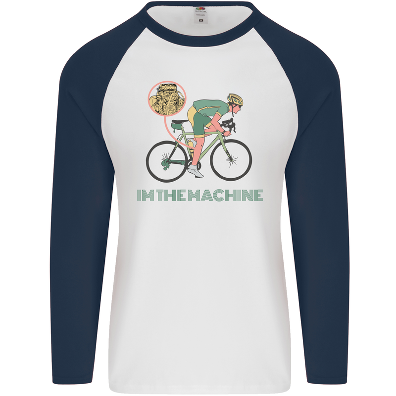 Cycling I'm the Machine Cyclist Funny Mens L/S Baseball T-Shirt White/Navy Blue