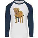 French Mastiff Dogue Bordeaux Dog Mens L/S Baseball T-Shirt White/Navy Blue
