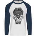 Thug Life Skulls Mens L/S Baseball T-Shirt White/Navy Blue