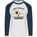 Swimming Champion Funny Fathers Day Dad Mens L/S Baseball T-Shirt White/Navy Blue