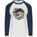 Koi Carp Yin and Yang Fish Pond Mens L/S Baseball T-Shirt White/Navy Blue