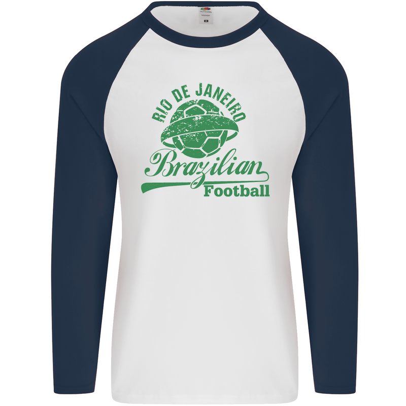 Rio De Janeiro Brazilian Football Brazil Mens L/S Baseball T-Shirt White/Navy Blue