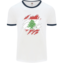 Torn Lebanon Flag Lebanese Day Football Mens Ringer T-Shirt White/Navy Blue
