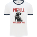 Pitbull Warrior Dog Mens Ringer T-Shirt White/Navy Blue