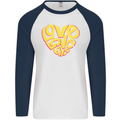 Love Word Art Heart Shape Anti-War Hippy Mens L/S Baseball T-Shirt White/Navy Blue