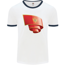 Curled Montenegro Flag Montenegrin Day Football Mens Ringer T-Shirt White/Navy Blue