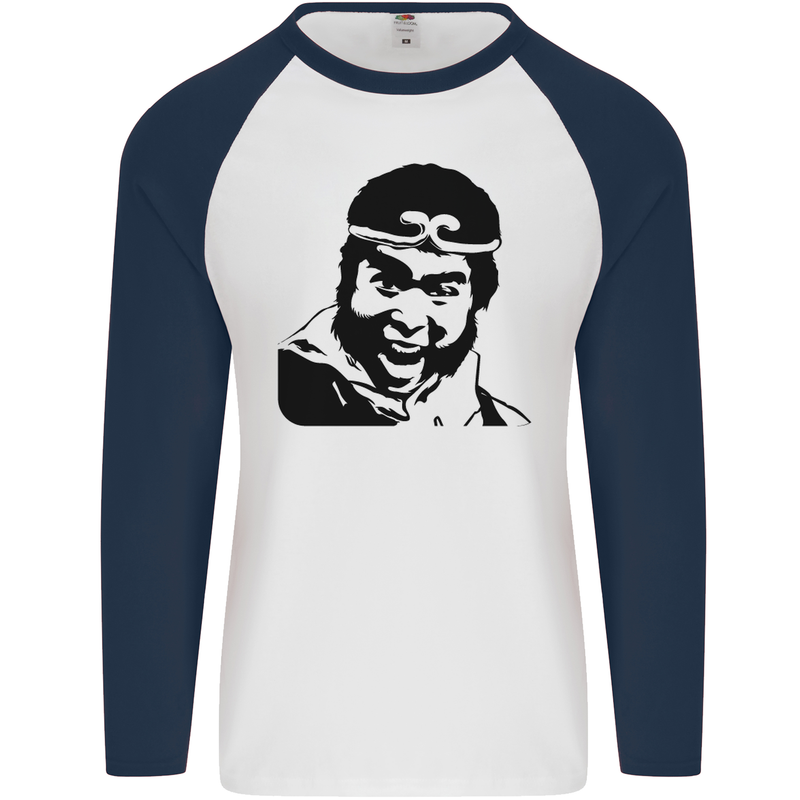 Monkey Magic Japanese Fantasy MMA Mens L/S Baseball T-Shirt White/Navy Blue