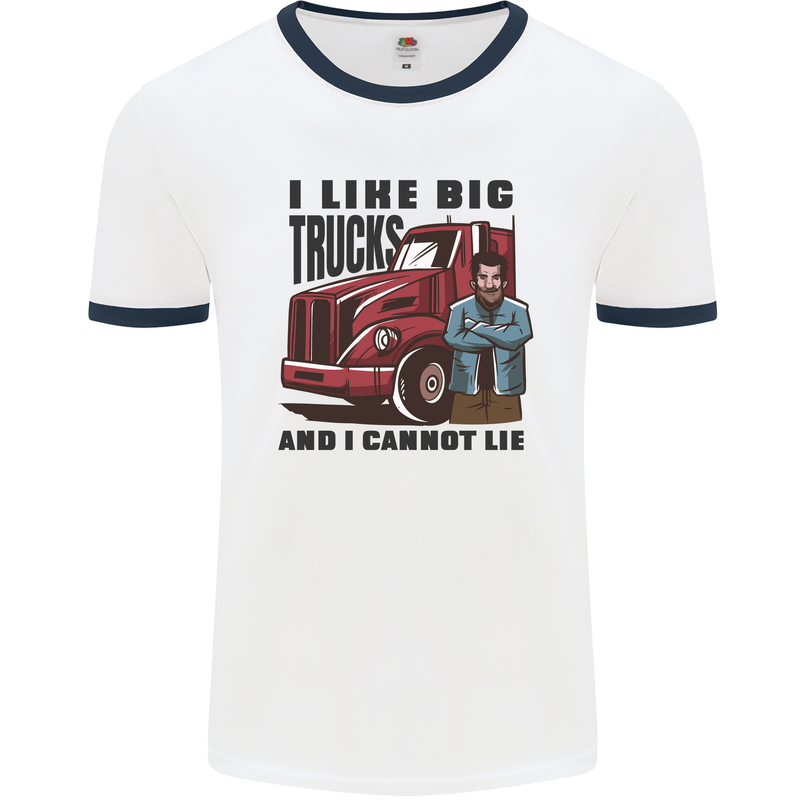 Lorry Driver I Like Big Trucks I Cannot Lie Trucker Mens Ringer T-Shirt White/Navy Blue