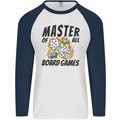 Master of All Board Games Mens L/S Baseball T-Shirt White/Navy Blue