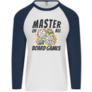 Master of All Board Games Mens L/S Baseball T-Shirt White/Navy Blue