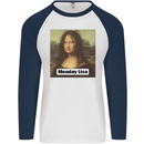 Mona Lisa Parody Monday Lisa Mens L/S Baseball T-Shirt White/Navy Blue