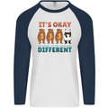 Panda Bear LGBT It's Okay to Be Different Mens L/S Baseball T-Shirt White/Navy Blue