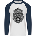 Mandala Art Ape Mens L/S Baseball T-Shirt White/Navy Blue