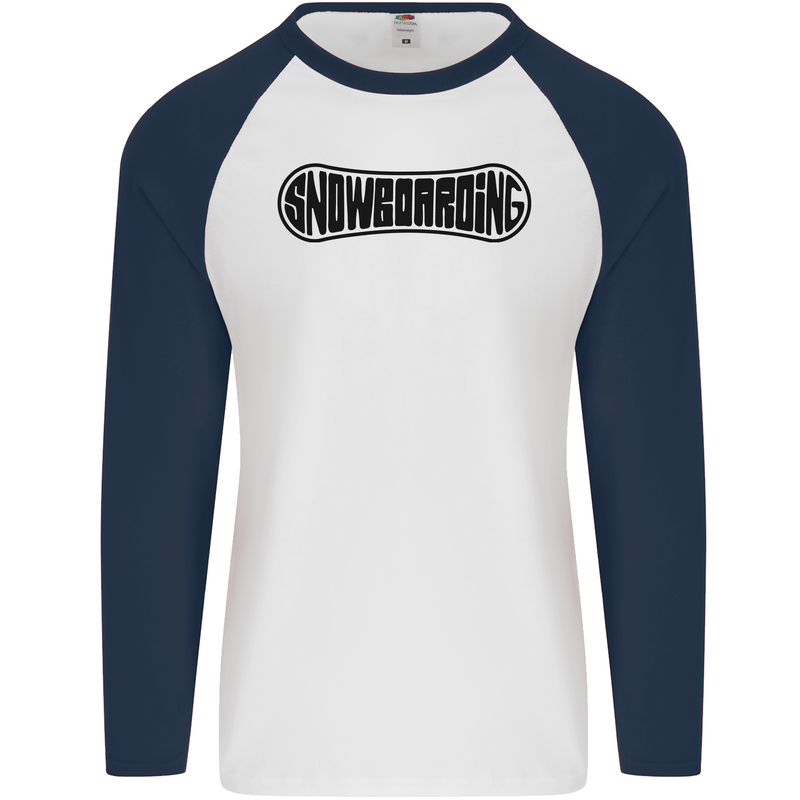 Snowboarding Snow Board Snowboarder Mens L/S Baseball T-Shirt White/Navy Blue