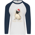 Merry Pugmas Funny Christmas Pug Mens L/S Baseball T-Shirt White/Navy Blue