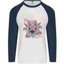 Oni Yokai Japanese Red Demon Mens L/S Baseball T-Shirt White/Navy Blue