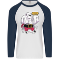 Funny Santa Ghost Christmas Halloween Mens L/S Baseball T-Shirt White/Navy Blue
