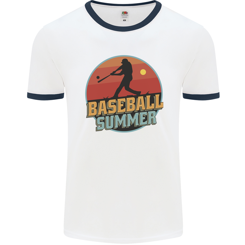 Baseball Summer Mens Ringer T-Shirt White/Navy Blue