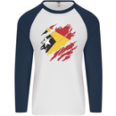 Torn East Timor Flag Day Football Mens L/S Baseball T-Shirt White/Navy Blue