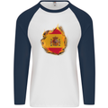 The Spanish Flag Fire Effect Spain Mens L/S Baseball T-Shirt White/Navy Blue