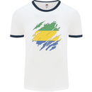 Torn Gabon Flag Gabonese Day Football Mens Ringer T-Shirt White/Navy Blue