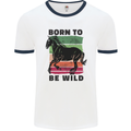 Born to be Wild Horse Riding Equestrian Mens Ringer T-Shirt White/Navy Blue