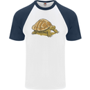 A Brown Tortoise Mens S/S Baseball T-Shirt White/Navy Blue