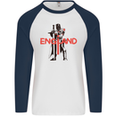 St Georges Day Knights Templar England Flag Mens L/S Baseball T-Shirt White/Navy Blue