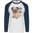 Pug I Didn't Fart My Butt Blew You a Kiss Mens L/S Baseball T-Shirt White/Navy Blue