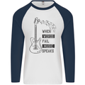 Guitar When Words Fail Music Speaks Mens L/S Baseball T-Shirt White/Navy Blue