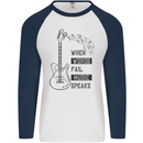Guitar When Words Fail Music Speaks Mens L/S Baseball T-Shirt White/Navy Blue