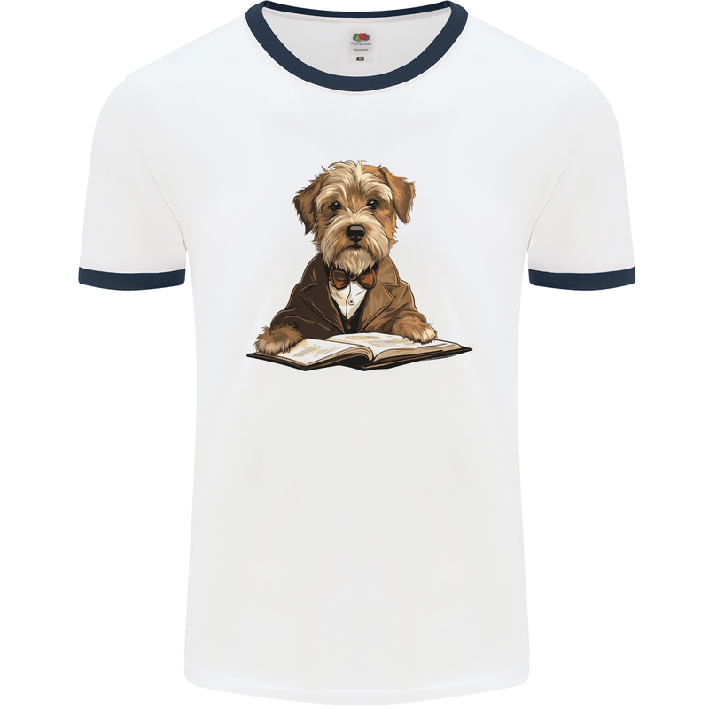 A Dog Reading a Book Mens Ringer T-Shirt White/Navy Blue