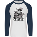 To Valhalla Viking Warrior Odin Mens L/S Baseball T-Shirt White/Navy Blue