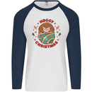 Funny Hoggy Christmas Hedgehog Mens L/S Baseball T-Shirt White/Navy Blue