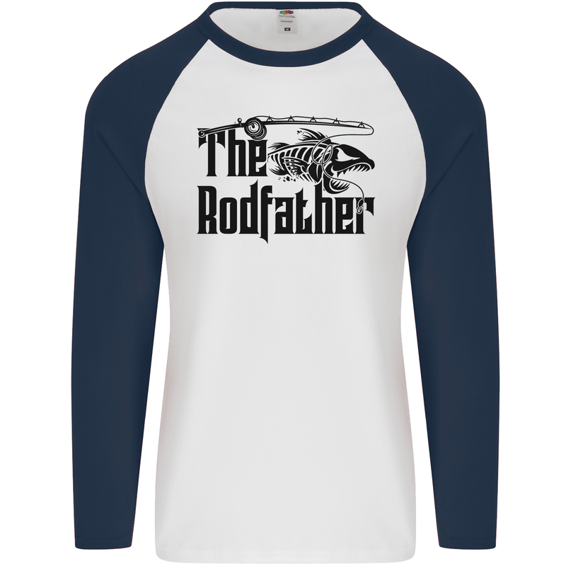 The Rodfather Funny Fishing Rod Father Mens L/S Baseball T-Shirt White/Navy Blue