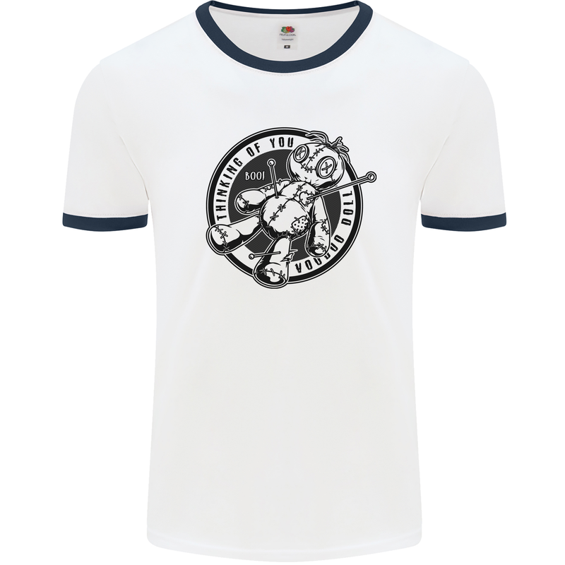 Thinking of You Voodoo Doll Mens Ringer T-Shirt White/Navy Blue