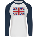 Mosaic Union Jack Flag Great Britain UK Mens L/S Baseball T-Shirt White/Navy Blue