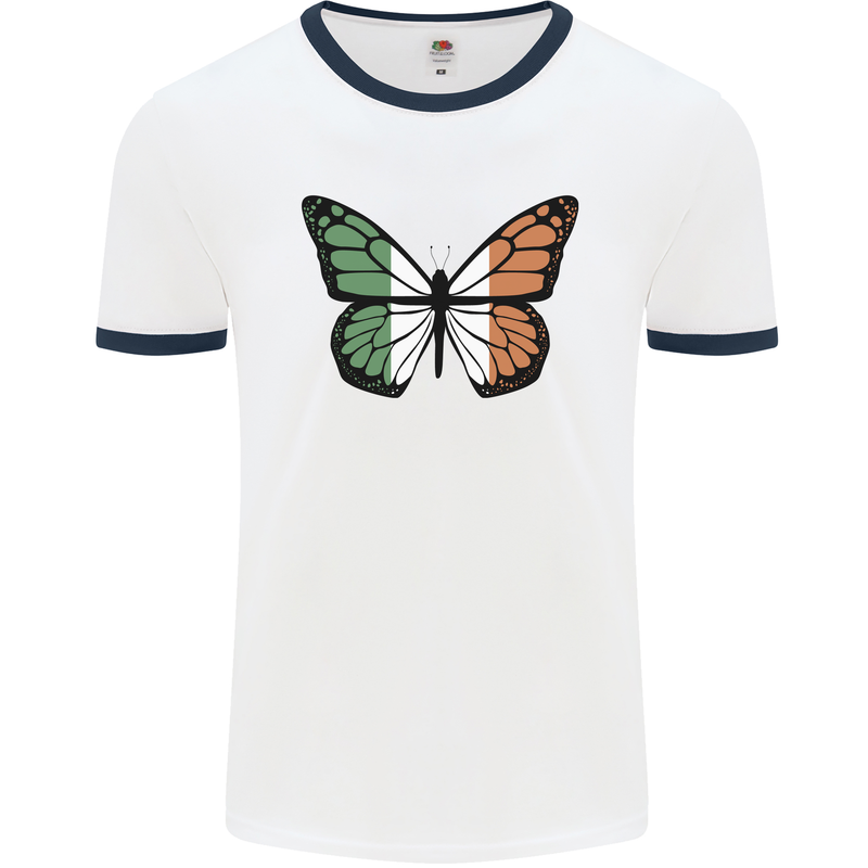 Irish Butterfly Ireland Ire Mens Ringer T-Shirt White/Navy Blue