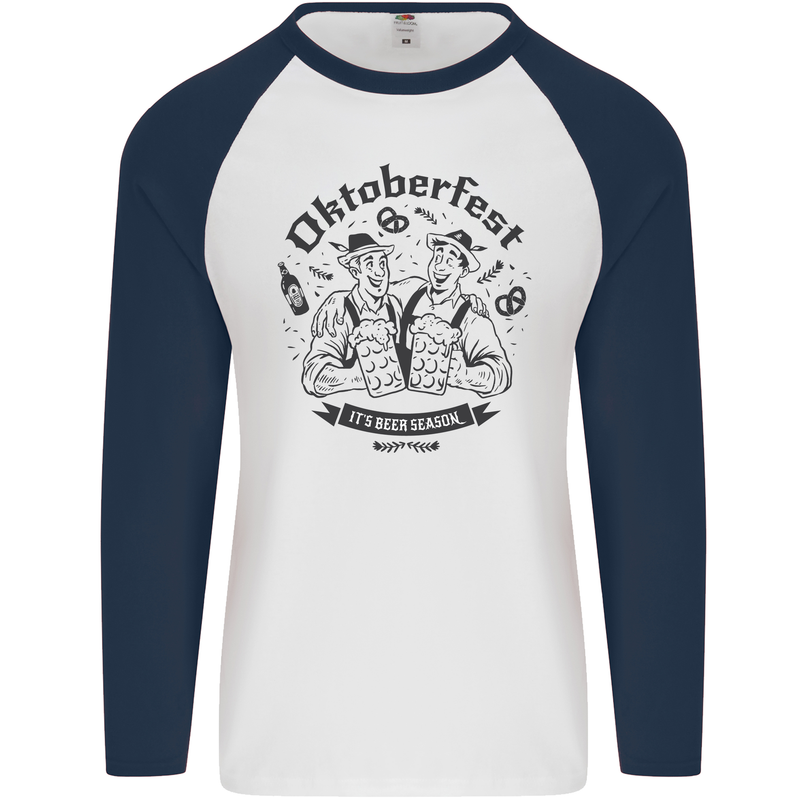 Oktoberfest Its Beer Season Mens L/S Baseball T-Shirt White/Navy Blue