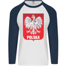 Polska Orzel Poland Flag Polish Football Mens L/S Baseball T-Shirt White/Navy Blue