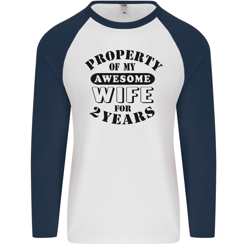 2nd Wedding Anniversary 2 Year Funny Wife Mens L/S Baseball T-Shirt White/Navy Blue