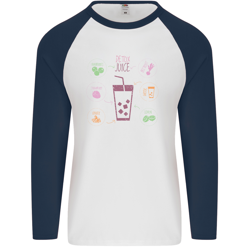Detox Juice Hangover Cure Healthy Mens L/S Baseball T-Shirt White/Navy Blue