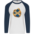 St. Andrew's Cross Scottish Flag Scotland Mens L/S Baseball T-Shirt White/Navy Blue