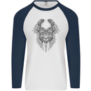 Two Roman Skulls Mens L/S Baseball T-Shirt White/Navy Blue
