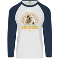 A Bulldog Dog Mens L/S Baseball T-Shirt White/Navy Blue