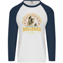 A Bulldog Dog Mens L/S Baseball T-Shirt White/Navy Blue
