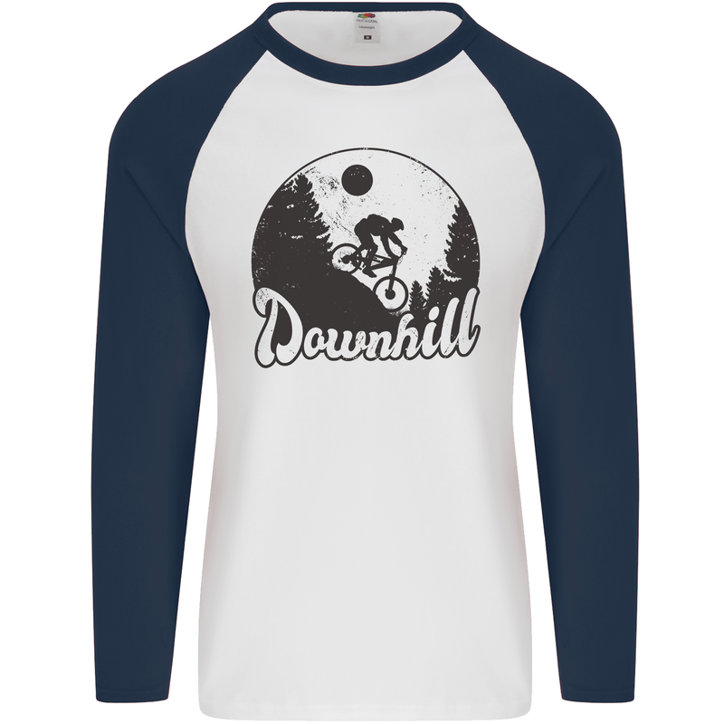 Downhill Mountain Biking Cycling MTB Bike Mens L/S Baseball T-Shirt White/Navy Blue